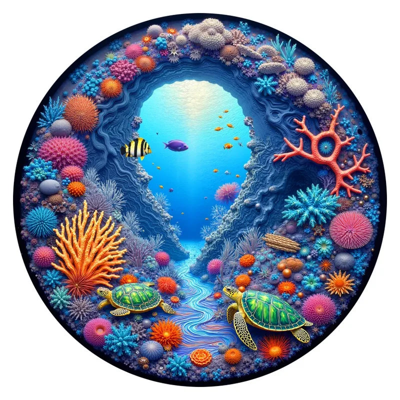 Sea Turtle Cove round wooden puzzle