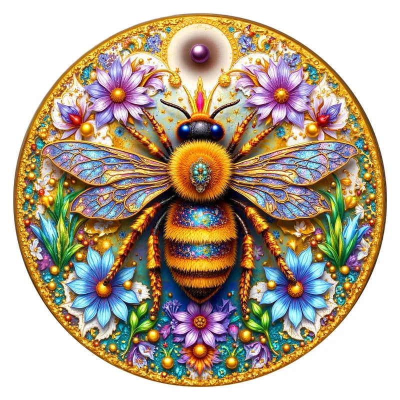 Golden Bee round wooden puzzle