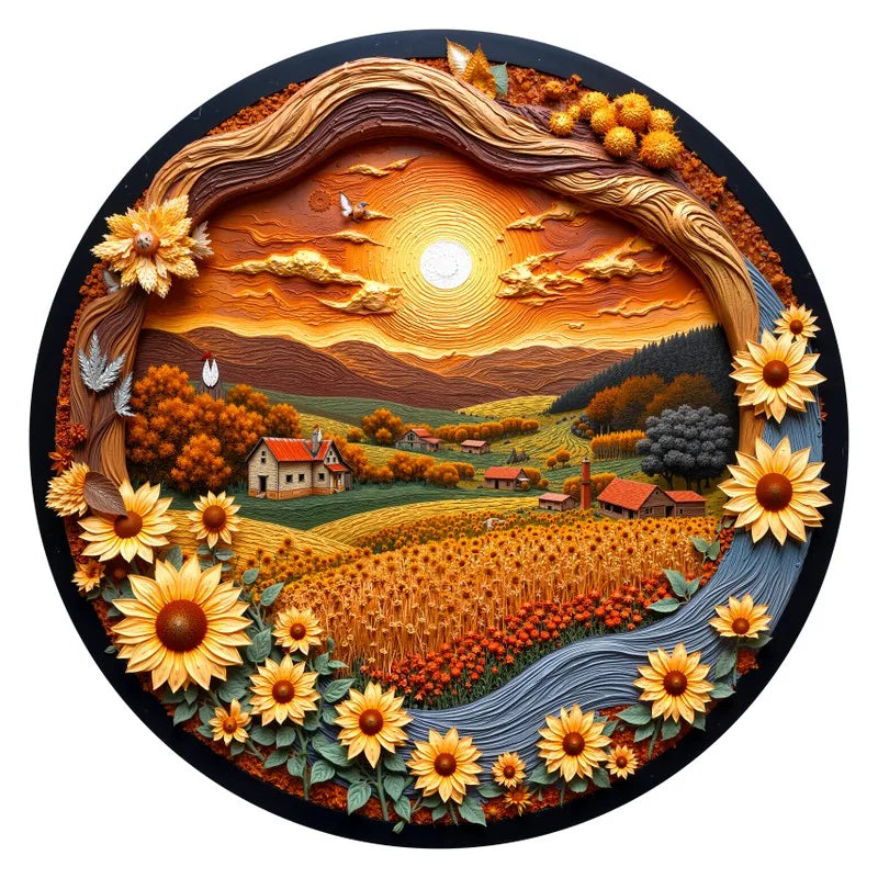 Sunflower Valley round wooden puzzle