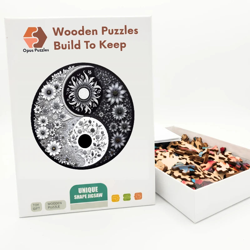 Black And White Yin Yang Floral Wooden Puzzle – packaged wooden puzzle gift box