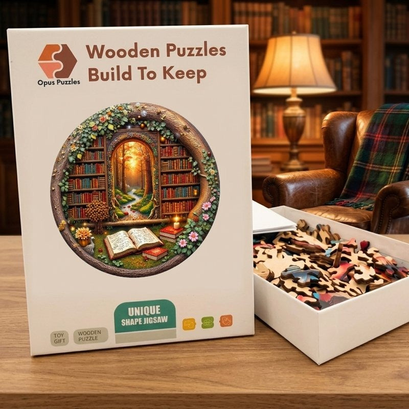 Library Nook Wooden Puzzle – packaged wooden puzzle gift box