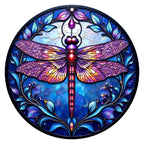 Stained Glass Dragonfly round wooden puzzle