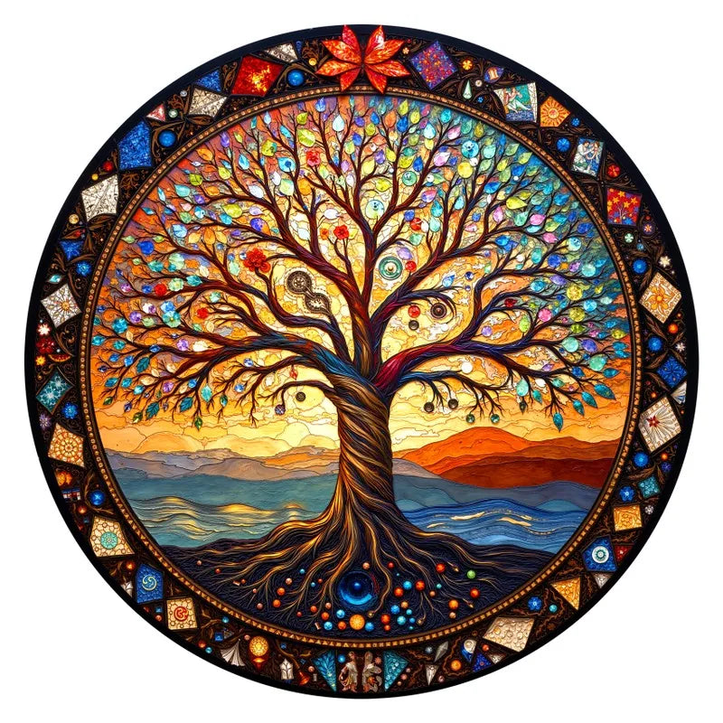 Tree Of Life Mandala round wooden puzzle