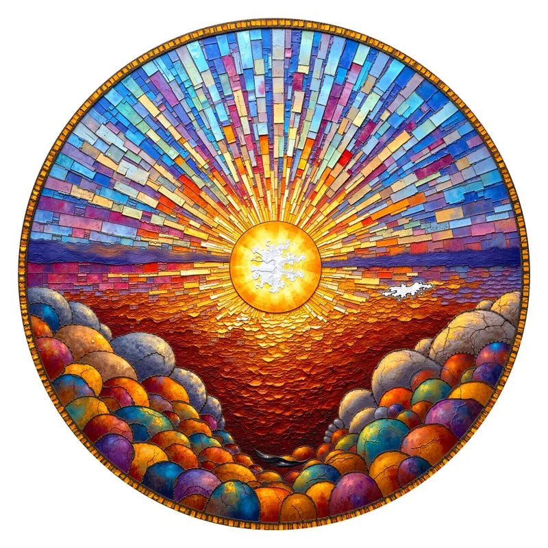 Mosaic Sunrise round wooden puzzle