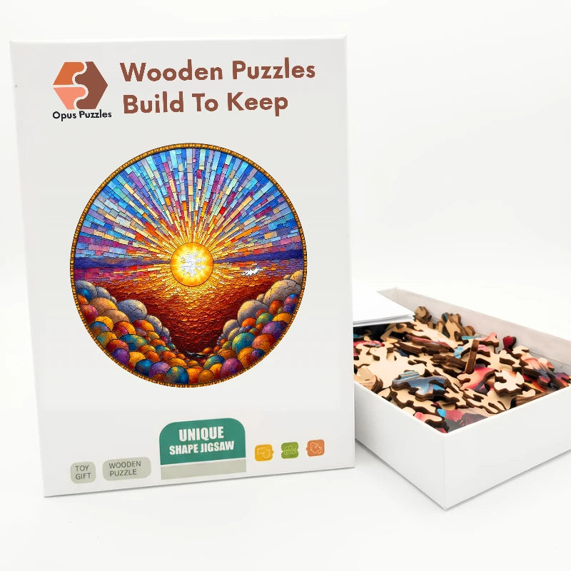 Mosaic Sunrise Wooden Puzzle – packaged wooden puzzle gift box