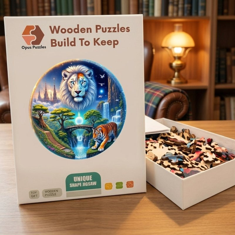 Lion And Tiger Realm Wooden Puzzle – packaged wooden puzzle gift box