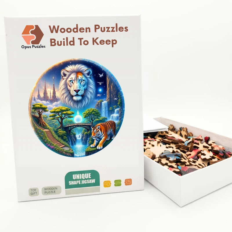Lion And Tiger Realm Wooden Puzzle – packaged wooden puzzle gift box