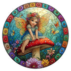 Mushroom Fairy round wooden puzzle