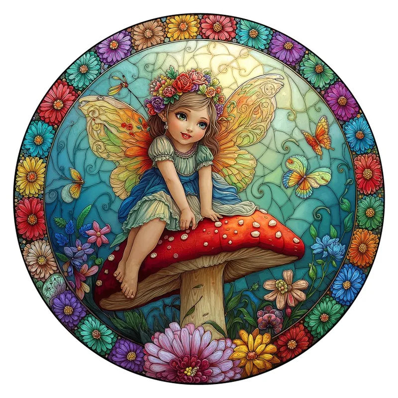 Mushroom Fairy round wooden puzzle