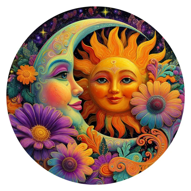 Sun And Moon round wooden puzzle