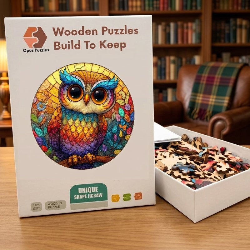 Rainbow Owl Wooden Puzzle – packaged wooden puzzle gift box