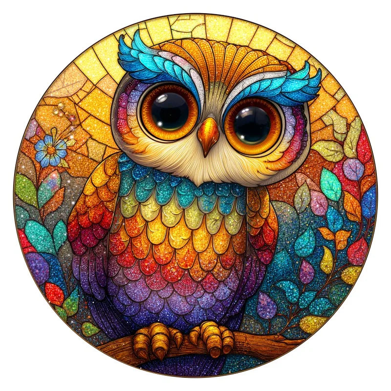 Rainbow Owl round wooden puzzle