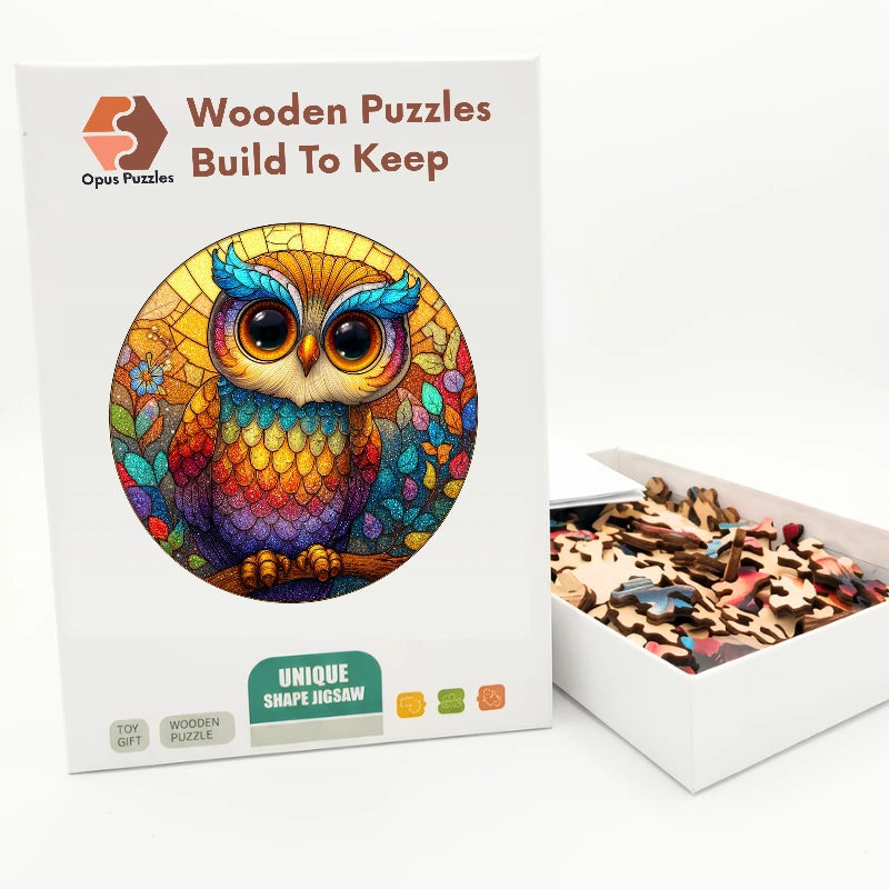 Rainbow Owl Wooden Puzzle – packaged wooden puzzle gift box