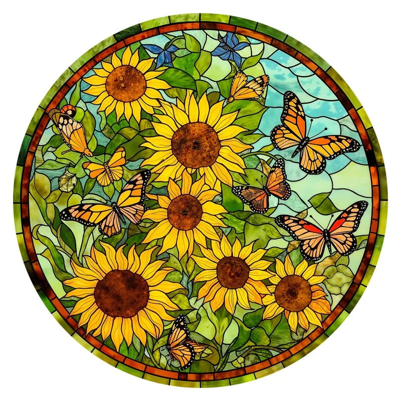 Sunflower Stained Glass round wooden puzzle
