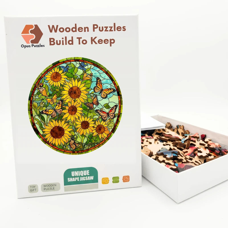 Sunflower Stained Glass Wooden Puzzle – packaged wooden puzzle gift box