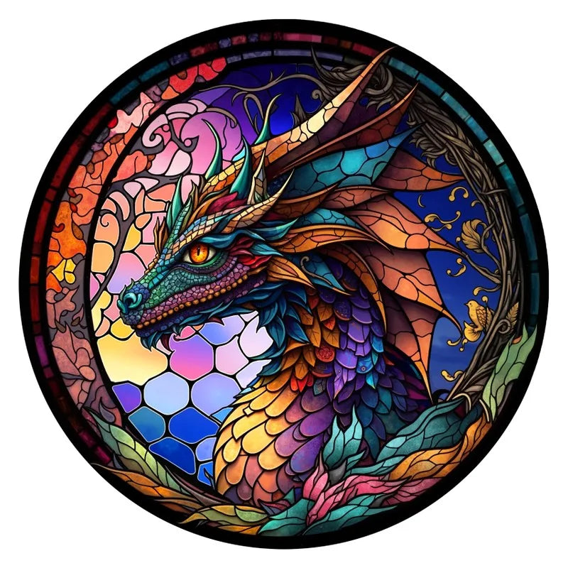 Mosaic Dragon round wooden puzzle
