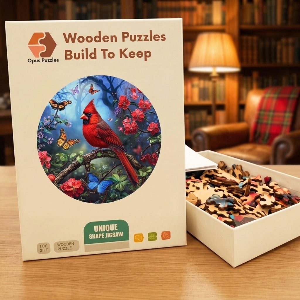 Red Cardinal Wooden Puzzle – packaged wooden puzzle gift box