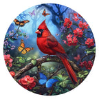 Red Cardinal round wooden puzzle