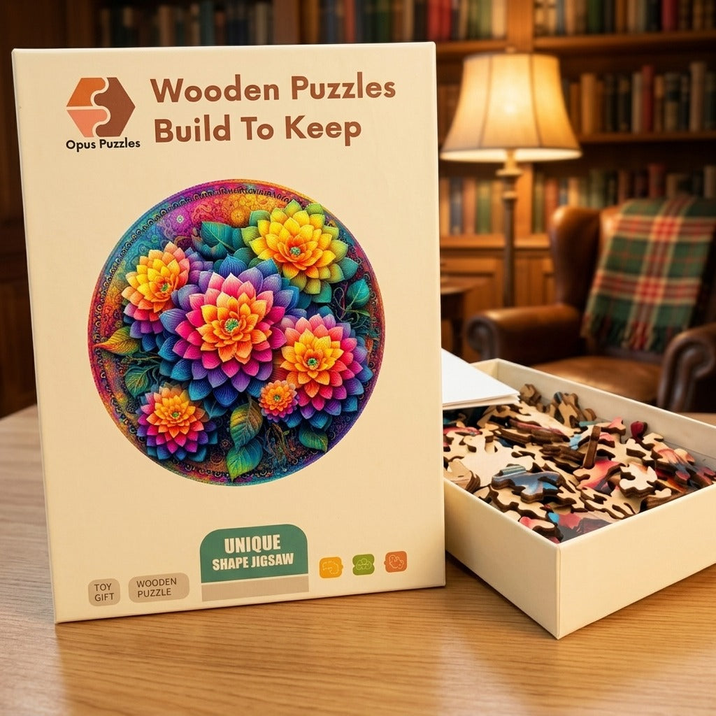 Dahlia Bouquet Wooden Puzzle – packaged wooden puzzle gift box