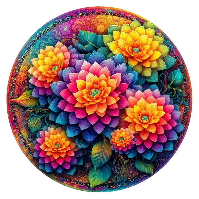 Dahlia Bouquet round wooden puzzle