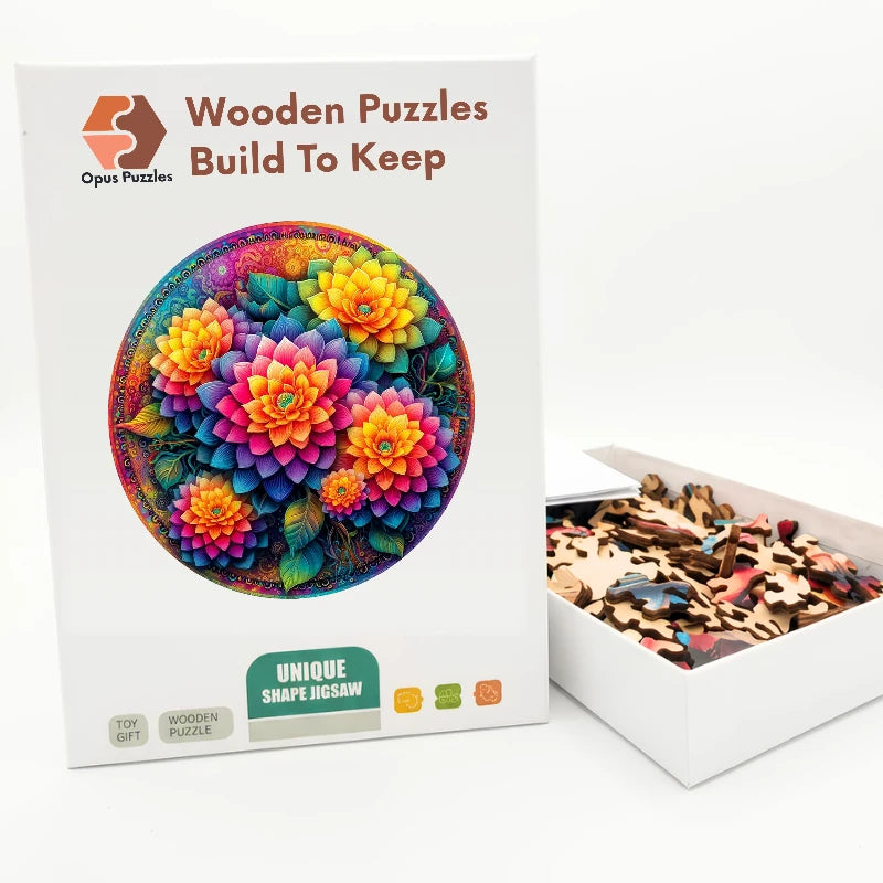 Dahlia Bouquet Wooden Puzzle – packaged wooden puzzle gift box