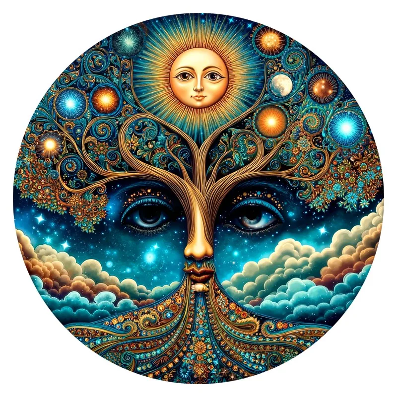 Cosmic Sun Mandala round wooden puzzle