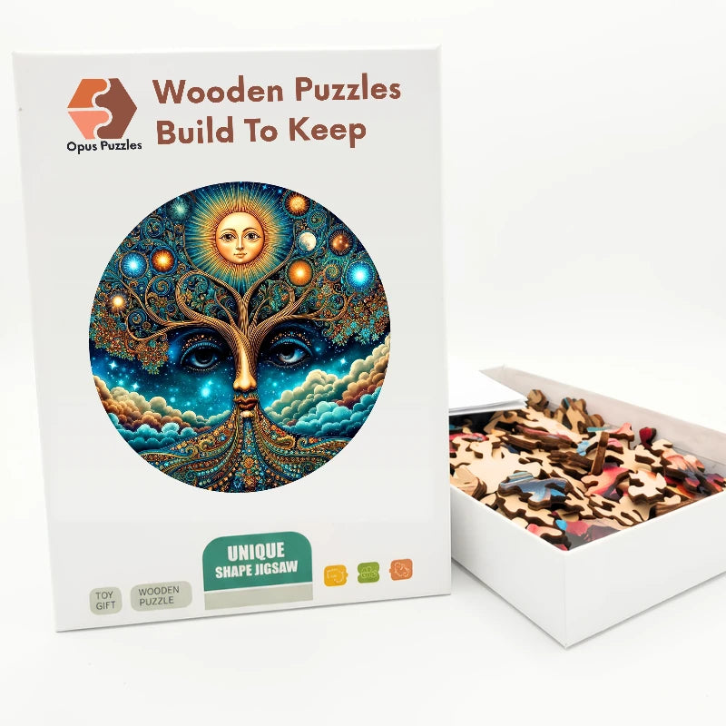Cosmic Sun Mandala Wooden Puzzle – packaged wooden puzzle gift box