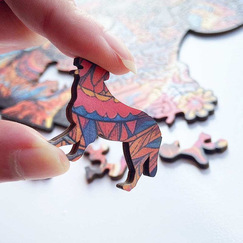 Autumn Leaf Cat Wooden Puzzle – wooden puzzle piece close-up